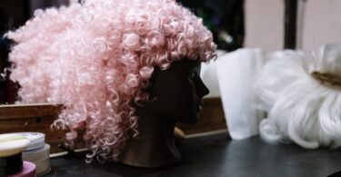 pink and curly wig