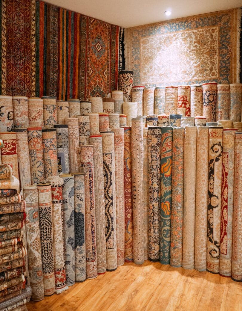 carpets and rugs in a textile store