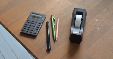 stationary on brown office table
