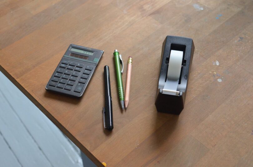 stationary on brown office table